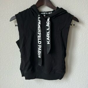 Karl Lagerfeld Black Sleeveless Logo Mesh Hoodie xxs